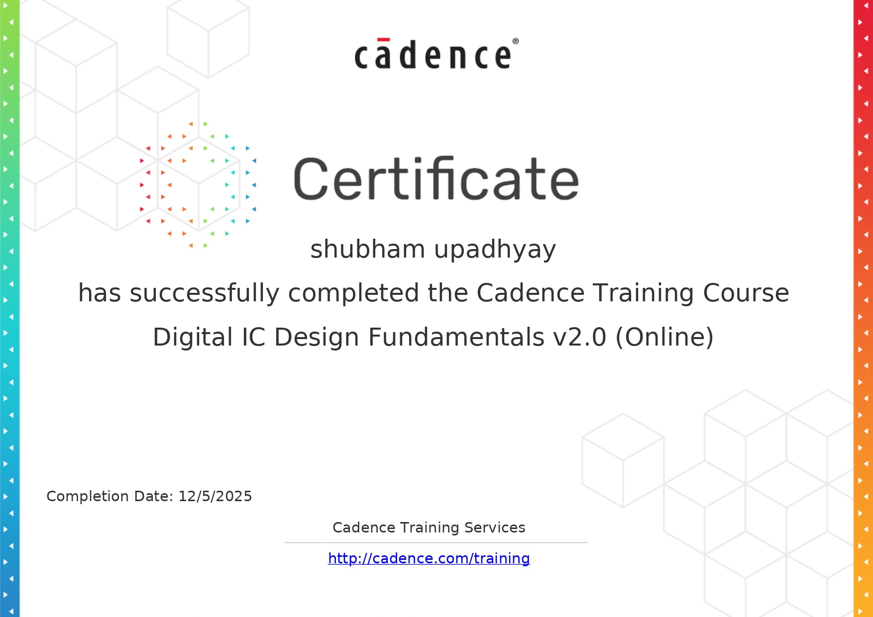 Digital Design and Signoff certificate