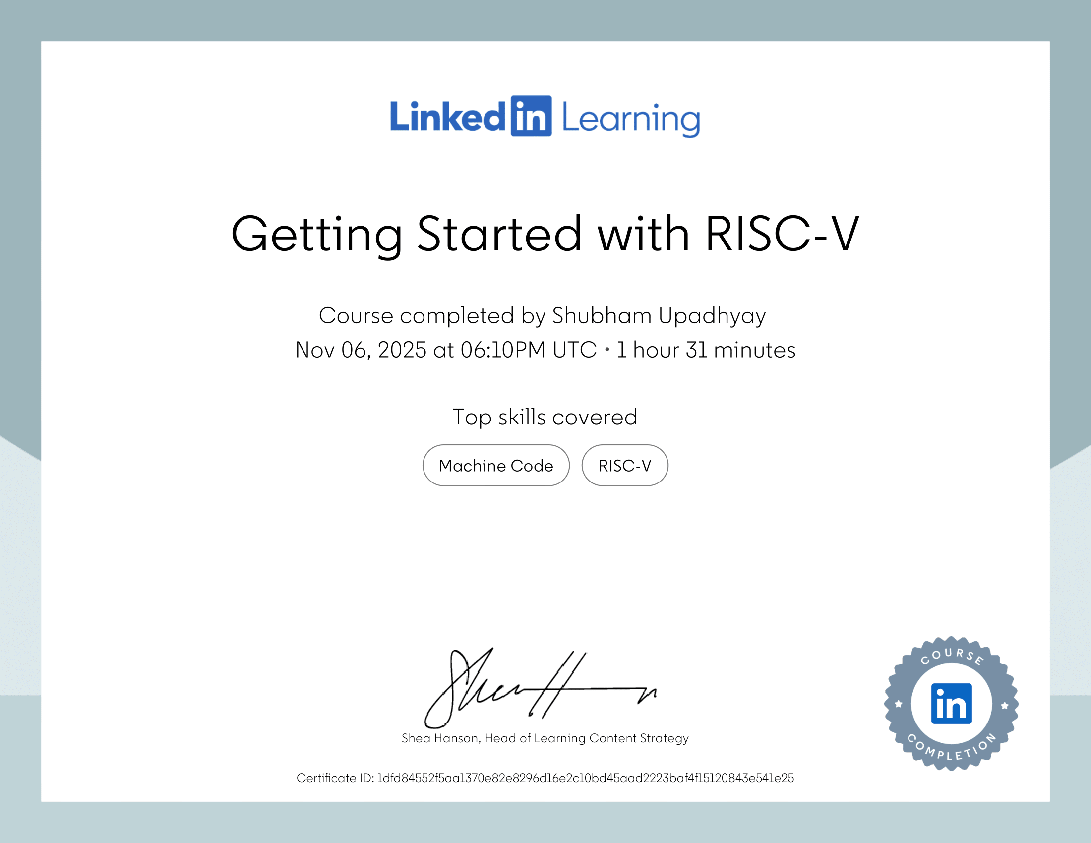 Getting Started with RISC-V certificate